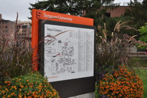 Syracuse University exterior map of college campus wayfinding