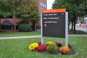 Syracuse University exterior wayfinding sign